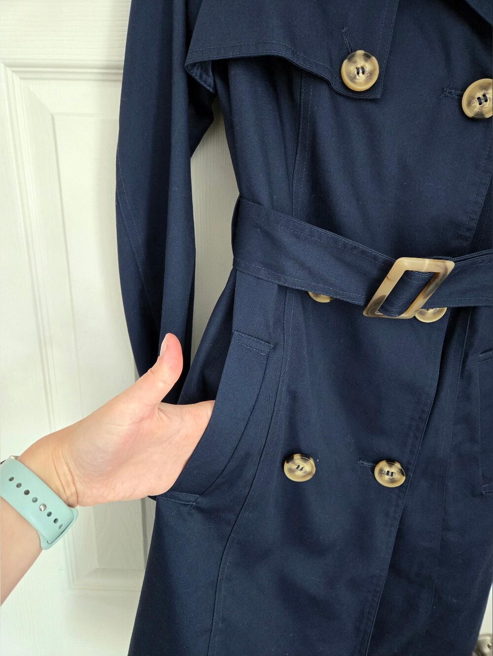 NEW Navy Belted Double Breasted Trench Coat - Picture 6 of 9